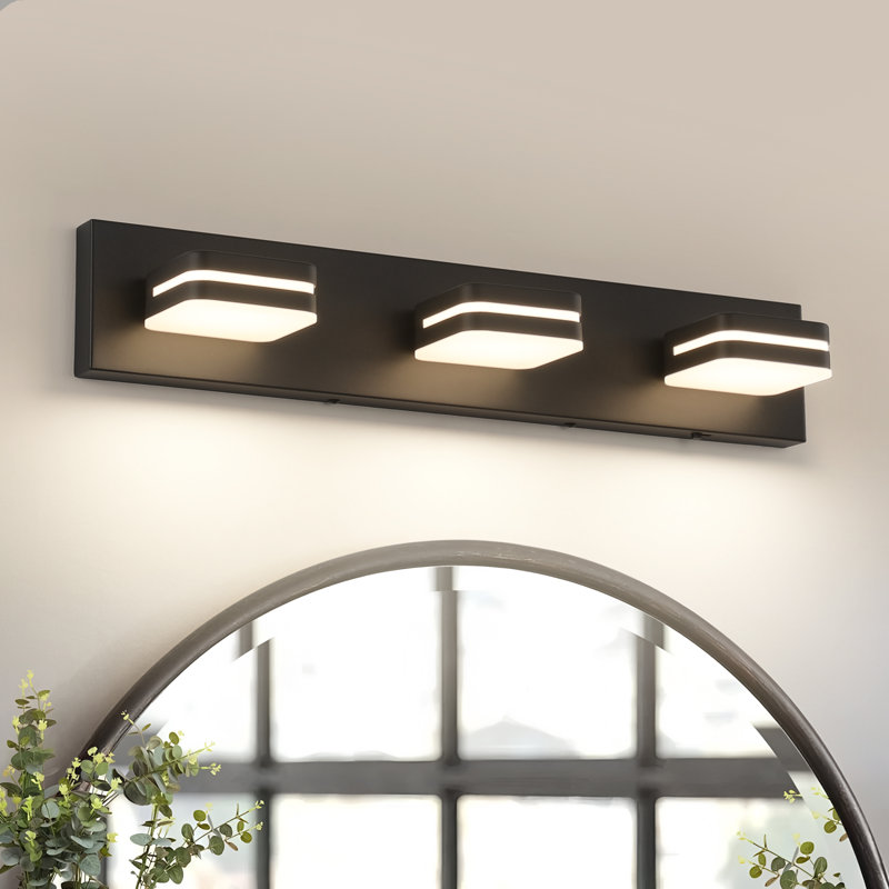 Luminaire de salle de bain moderne à 3 lumières 24 lumières à DEL à intensité variable noire 24cc avec tête réglable 24 po.