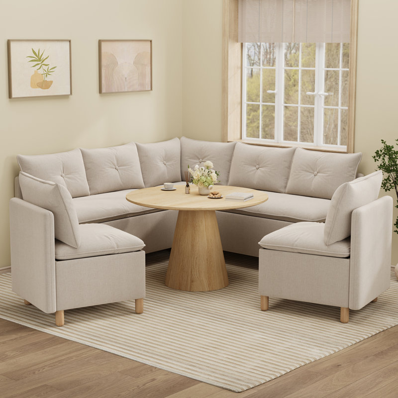 Banquette d'angle modulaire avec rangement, banquette de petit-déjeuner rembourrée en forme de L pour 7 personnes avec 1 siège d'angle