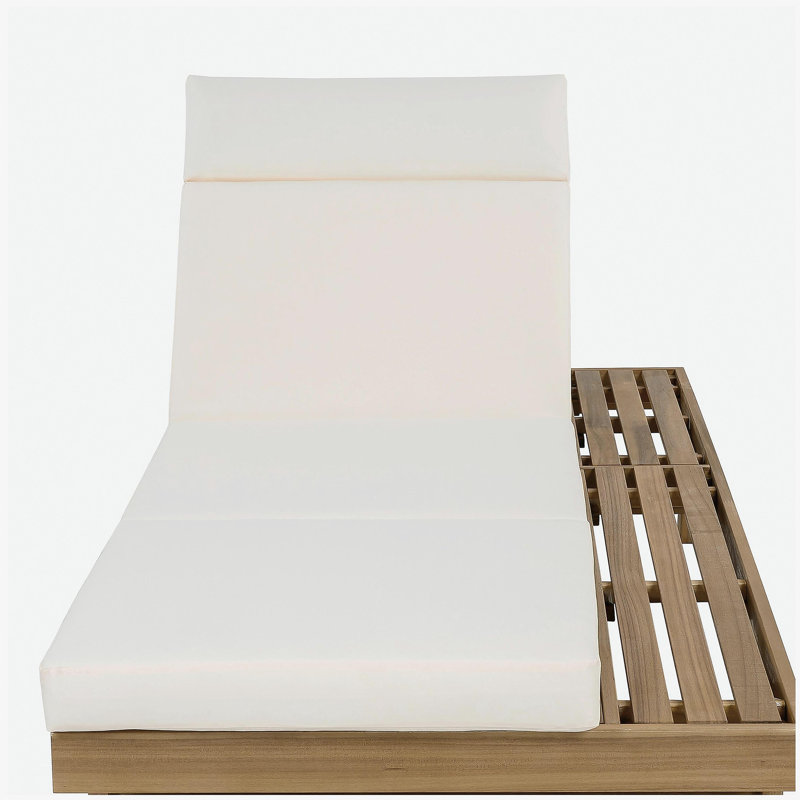Ensemble de méridienne avec appui-tête, espace disponible sur un côté, bois d'acacia brun clair avec coussins de salon résistants à l'eau (crème et 3 plis et 4 pouces) - version gris foncé / beige assortie disponible