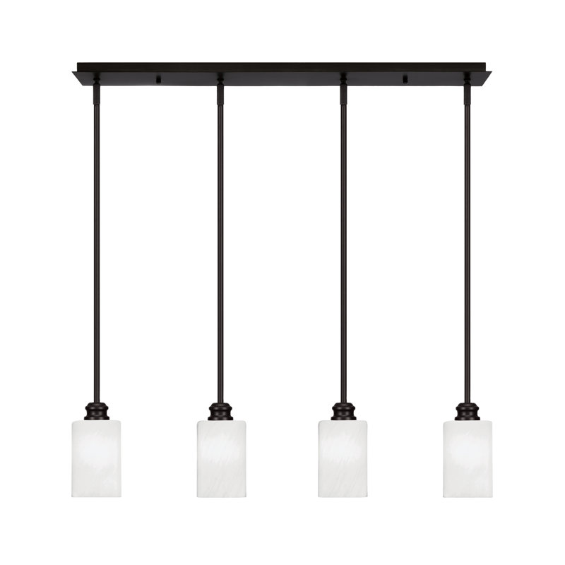 Edge 4 Light Linear Pendalier Shown With 4" White Marble Glass, Espresso
