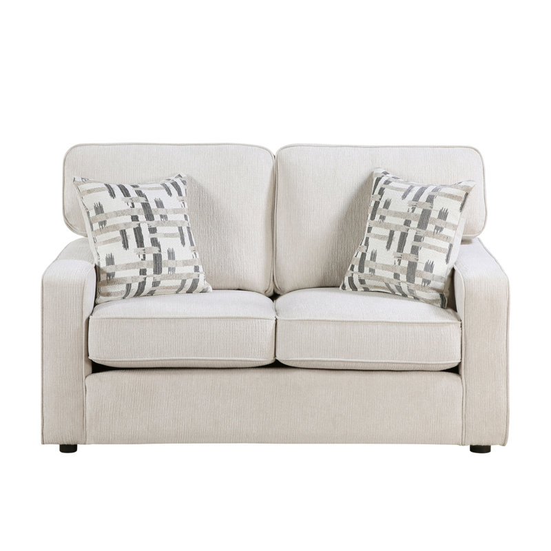 Causeuse rembourrée en chenille beige moderne avec coussins décoratifs Canapé confortable à 2 places