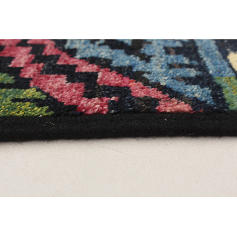 Tapis de bois one-of-kind-noué la 2010 shalimar noir/bleu/rose 4 pi 2 po x 5 pi en laine de 10 po Céline