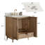 Ensemble de meuble-lavabo simple autoportant de 30 po de couleur café - Armoire en bois d'hévéa massif entièrement assemblée, comptoir blanc de conception de Carrare avec dosseret de 4 po, lavabo carré et tiroirs à queue d'aronde à fermeture en douceur-710252168