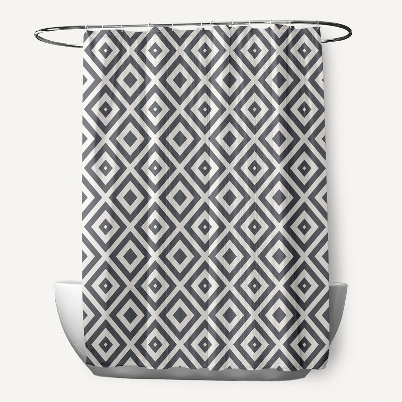 Joshi Geometric Shower Curtain, Dark Gray/Ivory