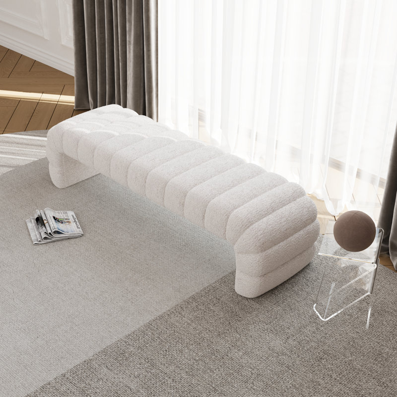 Banc en chenille capitonné Modern, Ivoire ivoire