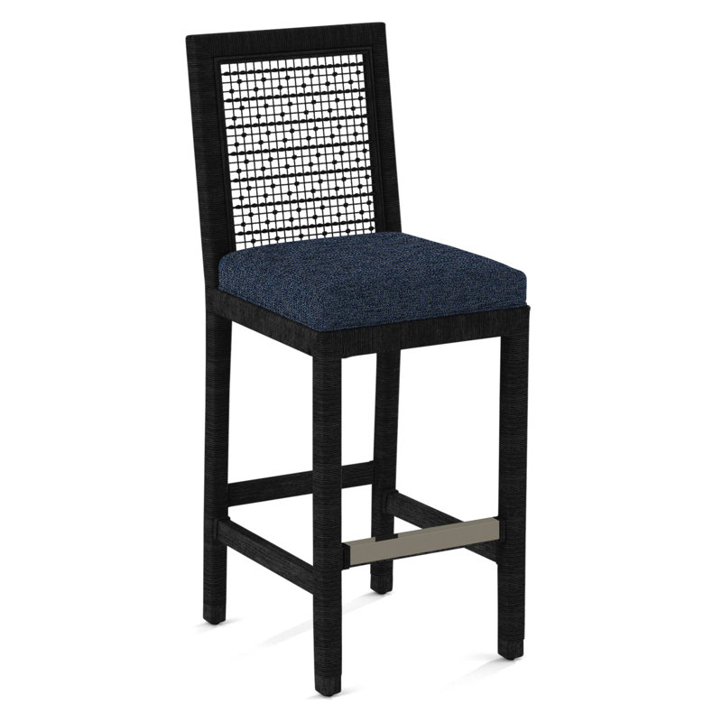 Pine Isle Bar Stool, Sunbrella Beige Pinstripe; 6205-74, Black