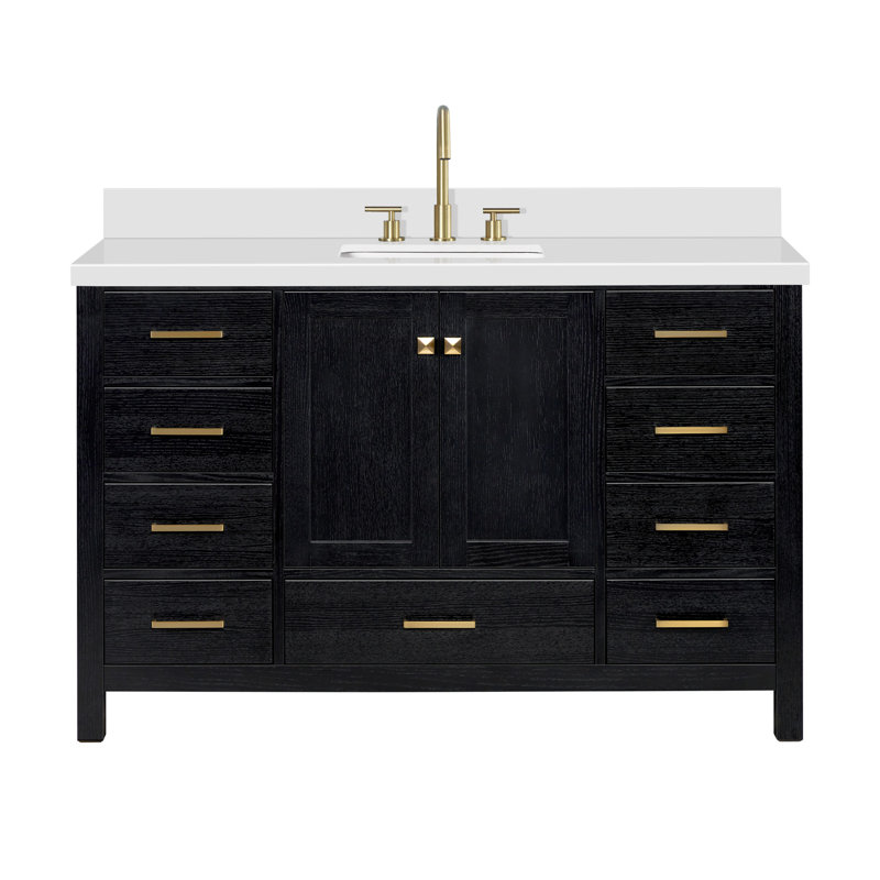Ensemble de meuble-lavabo simple 55 po Grevera, Chêne noir / laiton satiné, Rectangle 