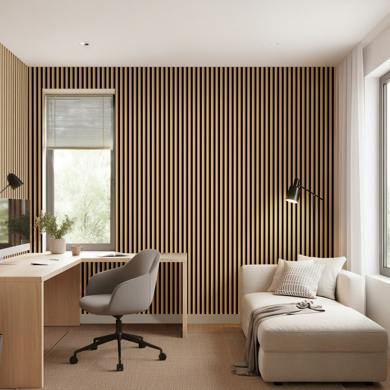  Ensemble de 4 panneaux muraux semi-ronds à lattes en bois 4 pièces 47,2 po x 23,6 po, panneaux décoratifs insonorisants pour la maison et le bureau