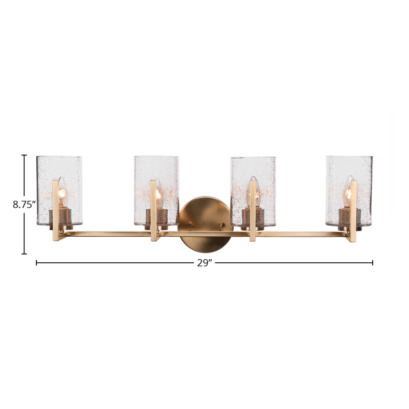 Atlas 4 Light Bath Bar, Clear Bubble, New Age Brass