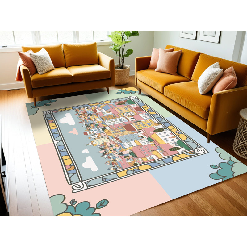 Harriet Bee Washable City Scape Rug, Rectangle 8' x 12'