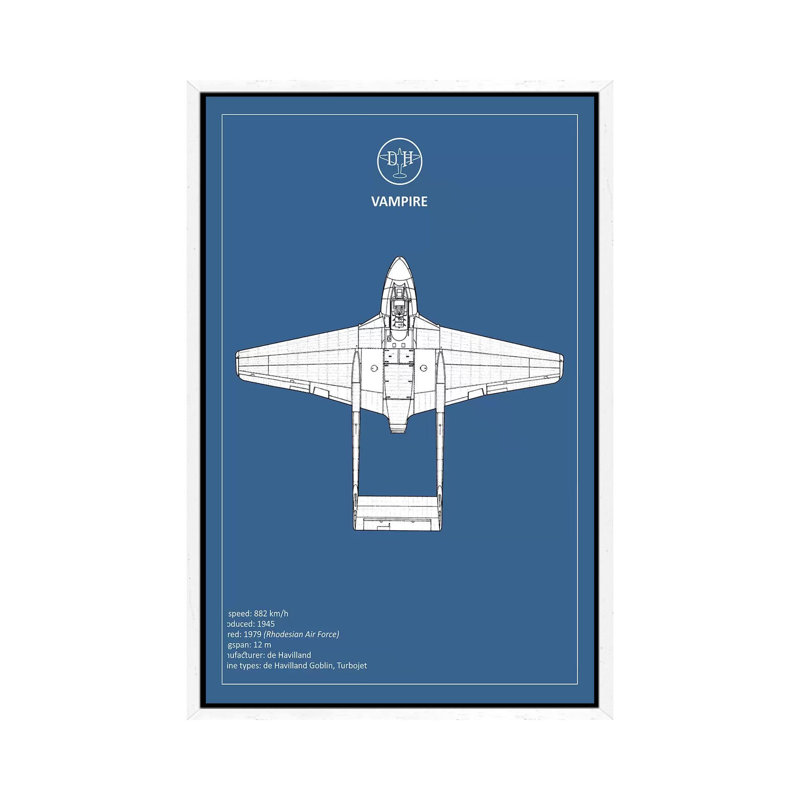 BP De-Havilland Vampire by Mark Rogan - Print on Canvas, White Framed, 101.6 cm H x 66.04 cm W