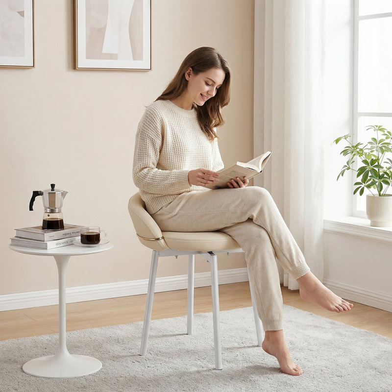 Fauteuil de coiffeuse avec pieds en métal doré, dossier unique, base stable, coiffeuse moderne pour chambre de maquillage, assemblage facile, tabouret de maquillage sans accoudoirs pour la décoration de bureau personnel