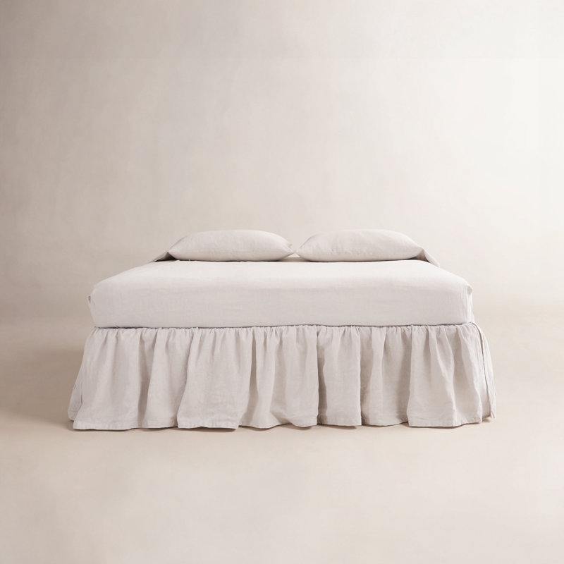 Gathered Linen Ruffled 18" Drop Bed Skirt, King, Flax