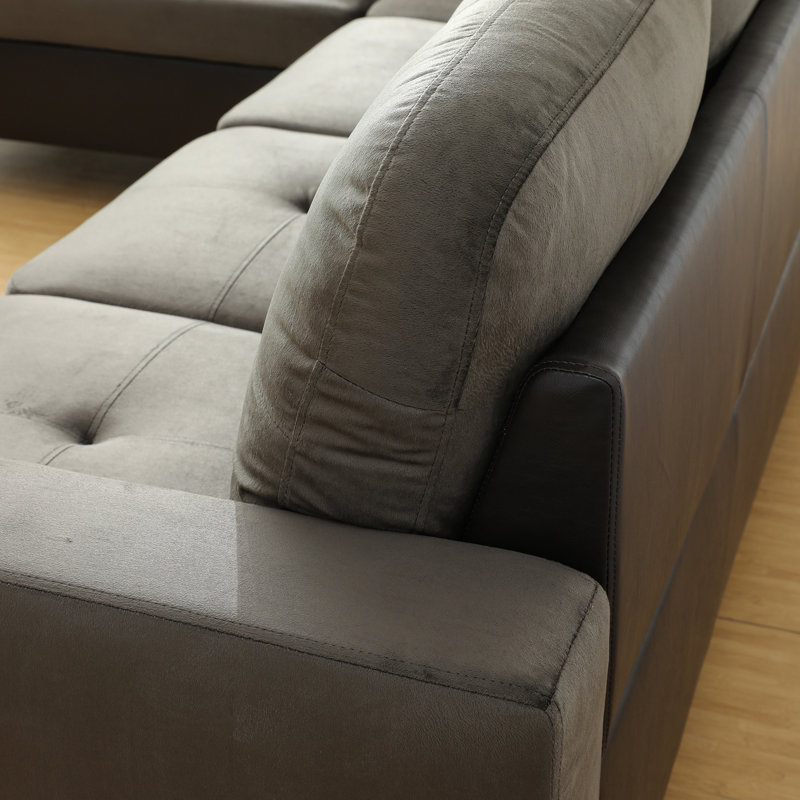 Kivah Velvet L-Shaped Sectional Left Hand Facing, Taupe Velvet