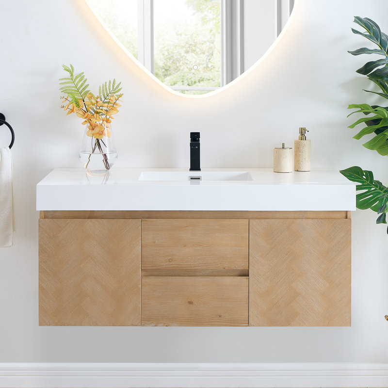 Meuble-lavabo mural simple 48 po avec lavabo encastré artificiel sans miroir Ventura