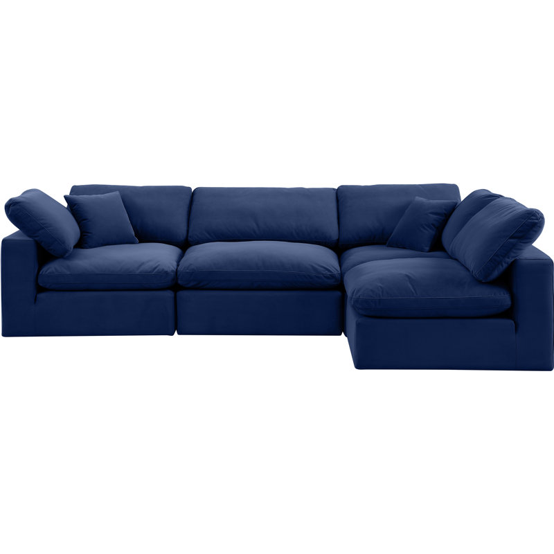 Hulene Velvet L-Shaped Sectional Reversible, Navy Velvet