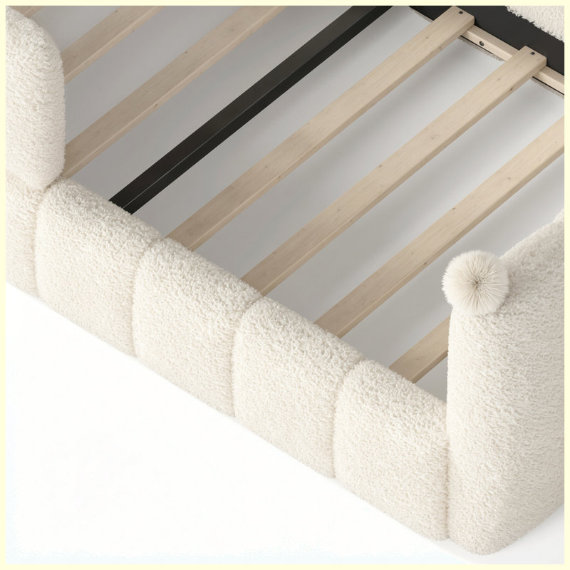 Lit simple tapissier pour enfant Montessori, Beige