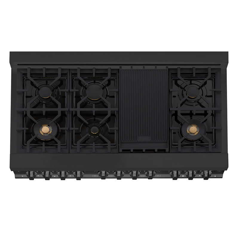 ZLINE Autograph 48" Legacy Dual Fuel Range in Black Stainless Steel, Polished Gold