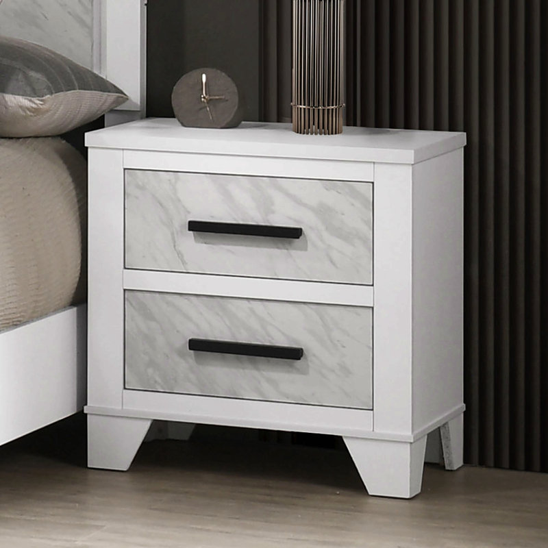 Table de chevet blanche avec poignées noires et barre de chevet, Blanc