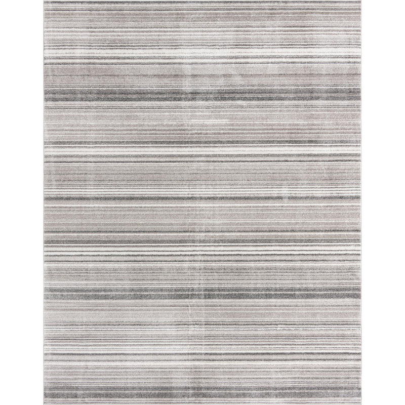 Tapis d'intérieur rayé Hulsey, Grey, Rectangle 6 pi 1 po x 9 pi 2 po