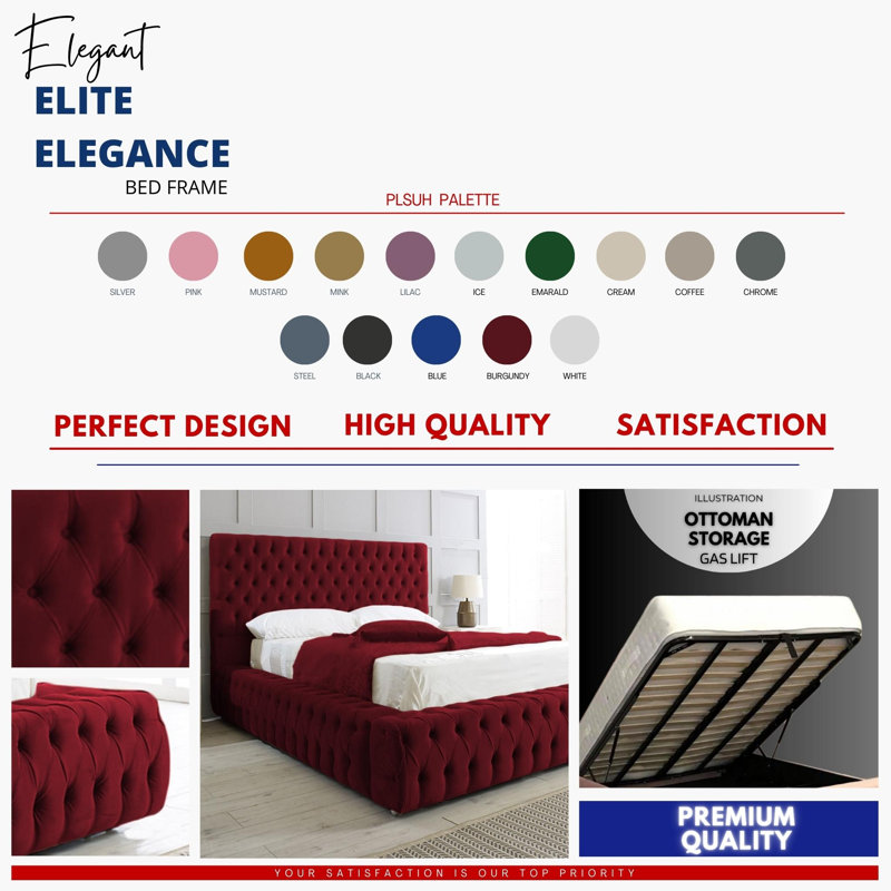 Elite Elegance Ambassador Ottoman Storage Bed - Premium Upholstered Velvet Bed Frame with Tall Headboard, Double (4'6)