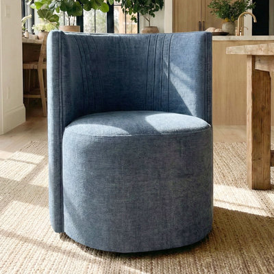Textured Upholstered Barrel Dining Chair with Hidden Casters