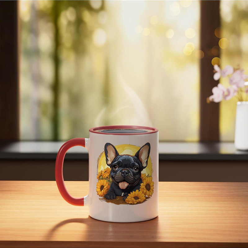 Black French Bulldog Ceramic Mug, 11oz, Red