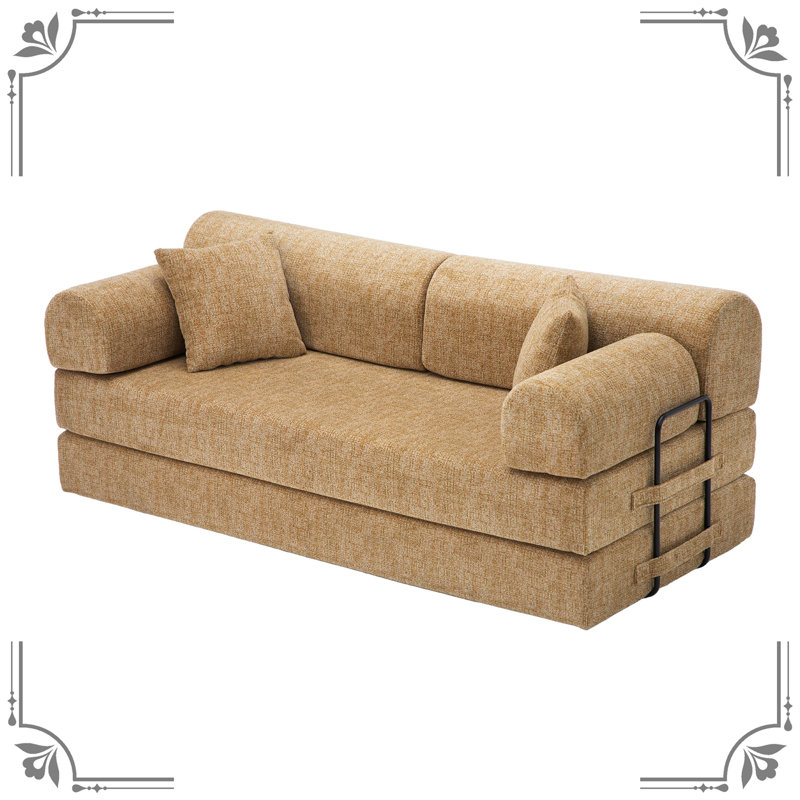 Lit convertible multifonctionnel 4 en 1, plancher à 3 places Bouch ocre, boucle Boucl, mousse haute résilience 30D, sans canapé d'assemblage pour le salon et la chambre à coucher, requis