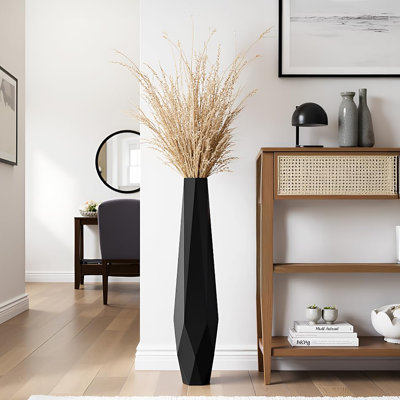 Grand vase de sol pour décoration intérieure - Vase en résine avec motif géométrique 3D fait à la main | Vase de sol style bohème pour l'herbe, le foin et les fleurs séchées