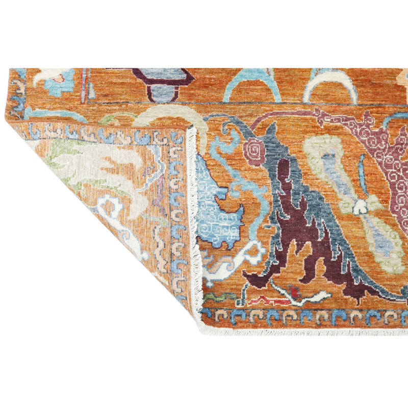 Hand Knotted Wool Area Rug in Rust, Rectangle 5' x 8'