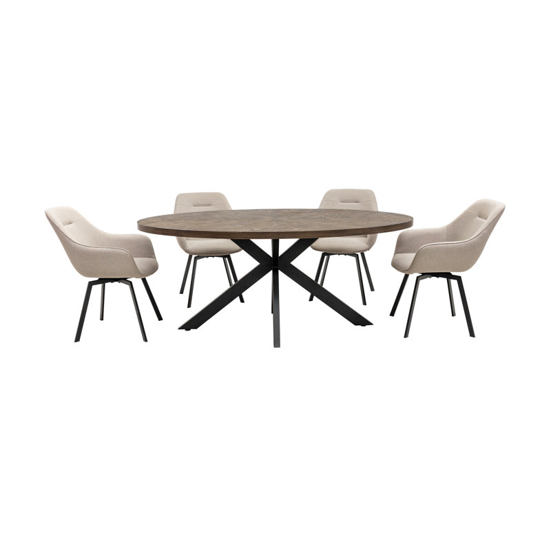 Oak Oval Metal Base Dining Table