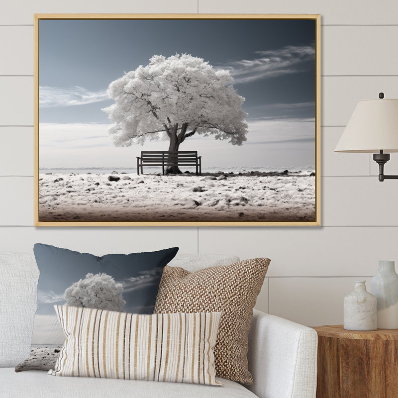 " Grey White Tree Monochromatic Contemplation ", 30" H x 40" W x 1.5" D, Natural Floater Framed