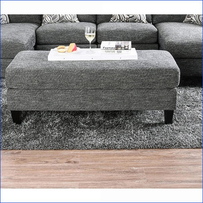 Ottoman, Contemporary Slate Gray Chenille Living Room Furniture, 52"L x24"W x19 1/4"H | Wood Frame | Black