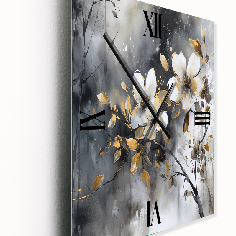 Jaisen - Horloge murale moderne à motif floral, H 28 po x l 12 po