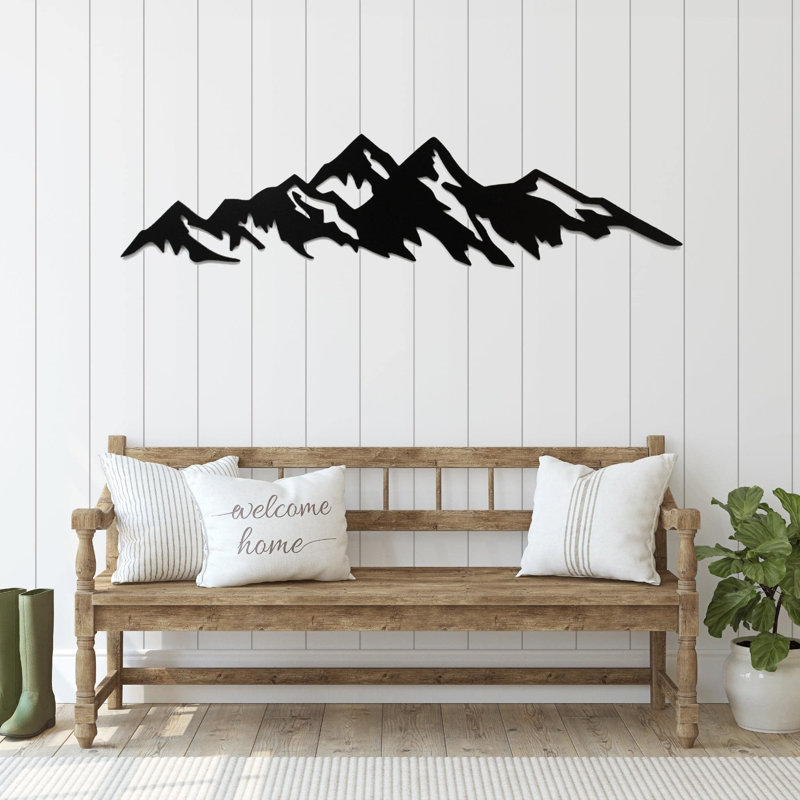 Art mural en métal montagnes - décor de paysage de montagne pittoresque - conception de silhouette inspirée de la nature - décoration murale rustique d'extérieur - sculpture industrielle moderne en métal - chalet à la maison - grande pièce d'art remarquable