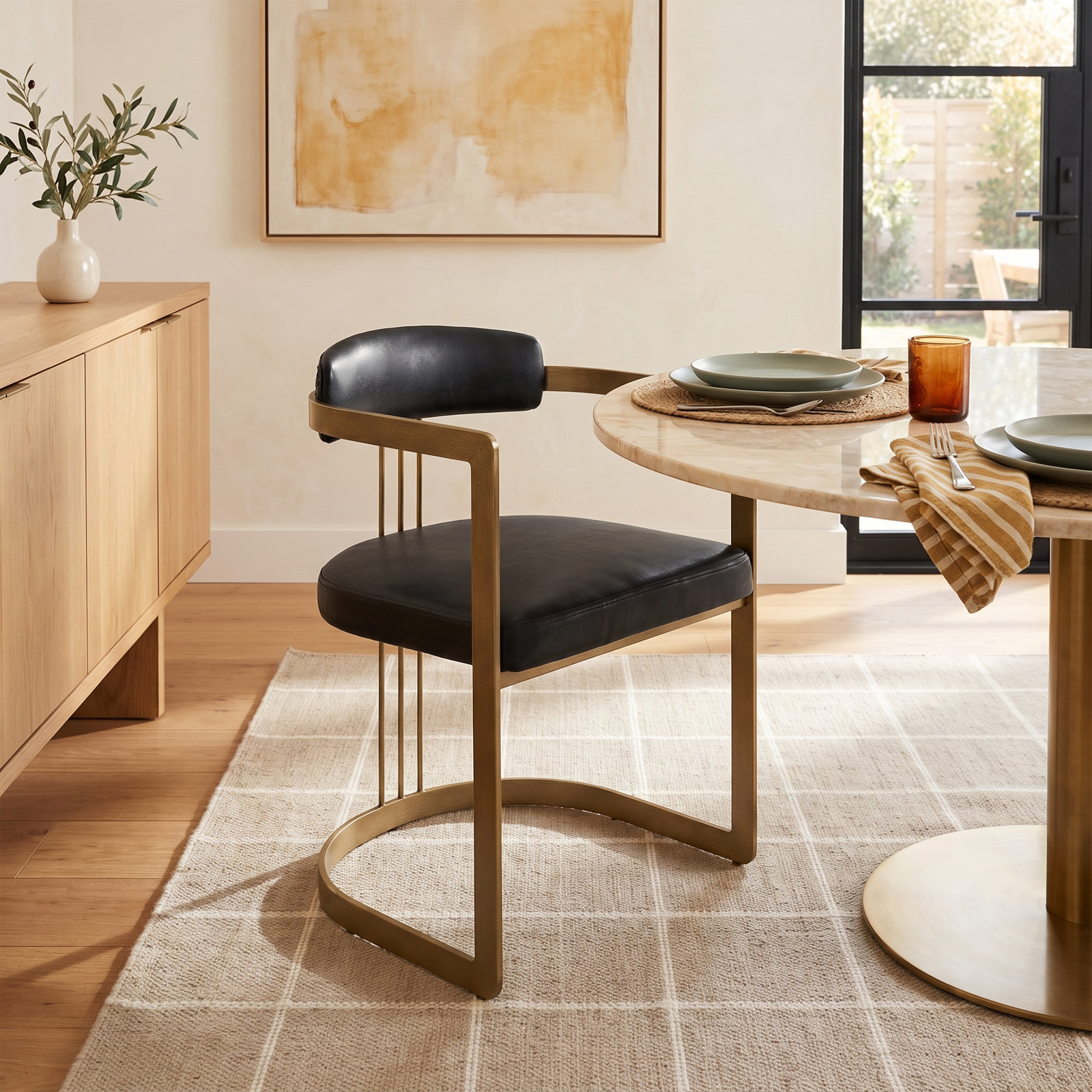 Bradley Genuine Leather Dining Armchair, Black