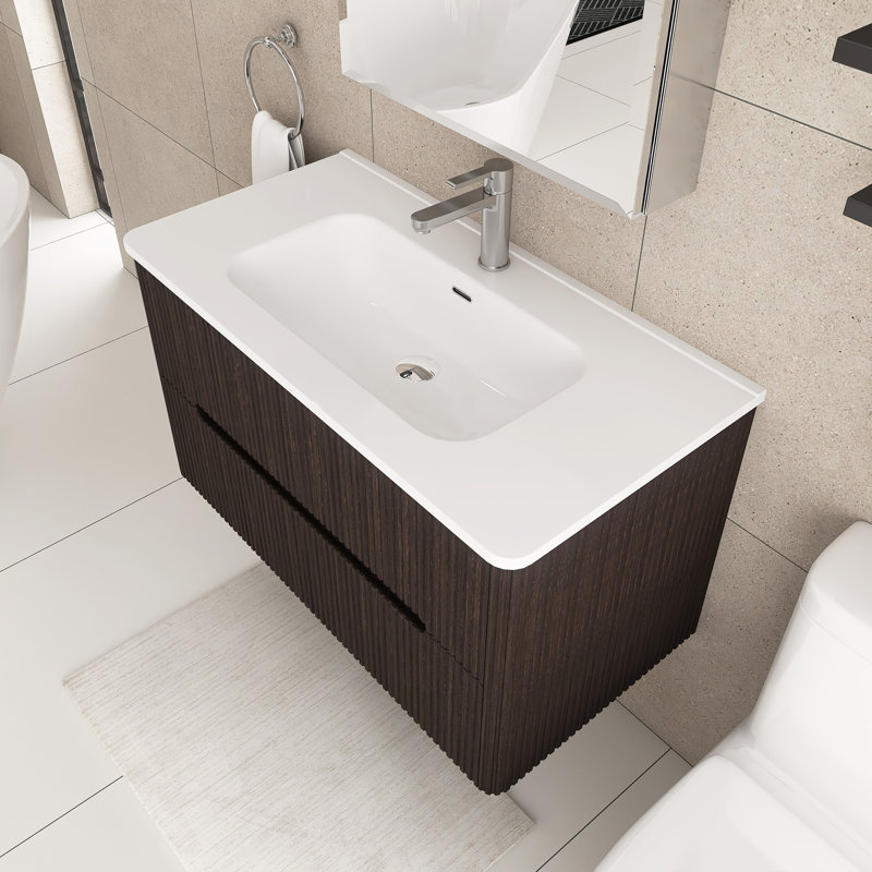 36'' Wall-Mounted Single Bathroom Vanity With Integrated Ceramic Top, Black