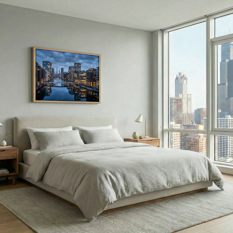 Ensemble d'une toile murale « Reflet de paysage urbain », H 32 po x l 48 po, Naturel