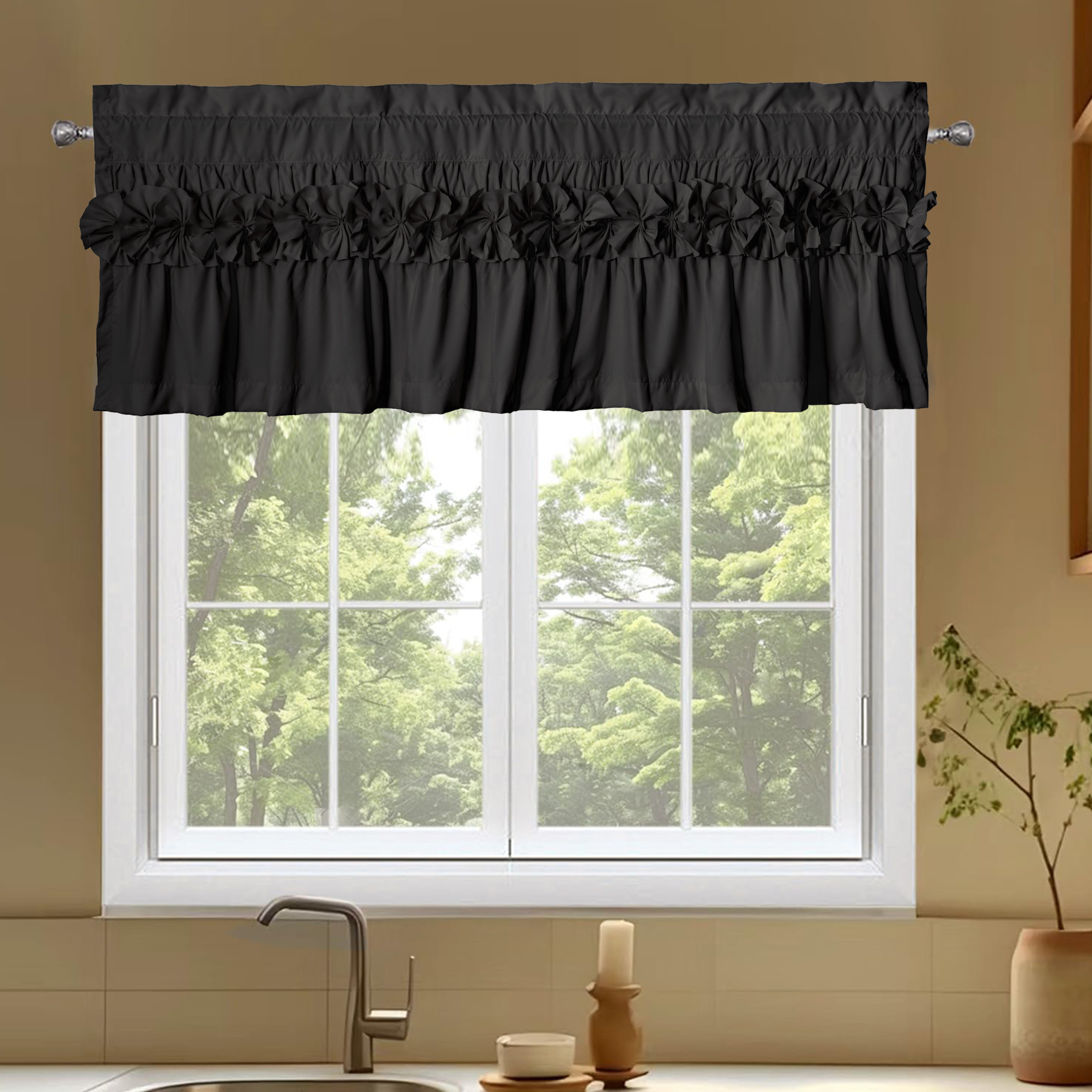August Grove® 2 Pack Ruffle Window Valances – Handcrafted Bow Tie ...