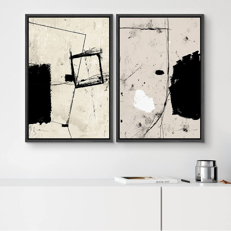Ensemble de 2 peintures encadrées sur toile, H 24 po x l 32 po x P 1,5 po, Noir