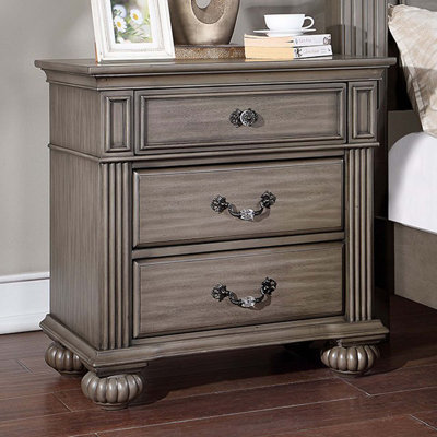 1pc Nightstand Only Traditional Solid wood 3-Drawers Ball Bearing Metal Glides Antique Brass Handles w/ Acrylic Accent Bedroom Furniture