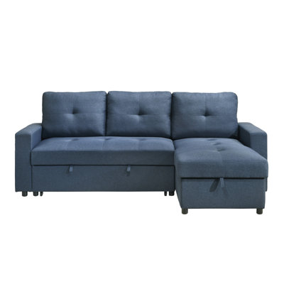 Canapé modulaire 2 pièces avec canapé-lit et chaise de rangement réversible, bleu