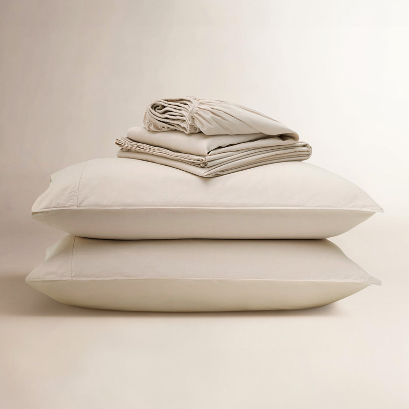 Ensemble de draps 100% coton, Avoine, Ensemble de draps pour très grand lit avec 2 taie