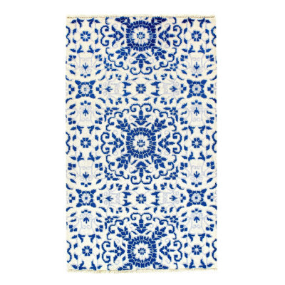 Luthan Cotton Oriental Area Rug in Blue