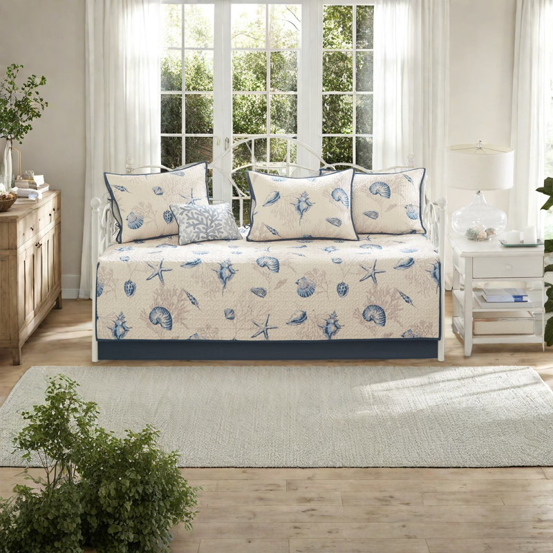 Coastal Blue Microfiber Bedding Sets, Reversible Daybed Cover Set For Home