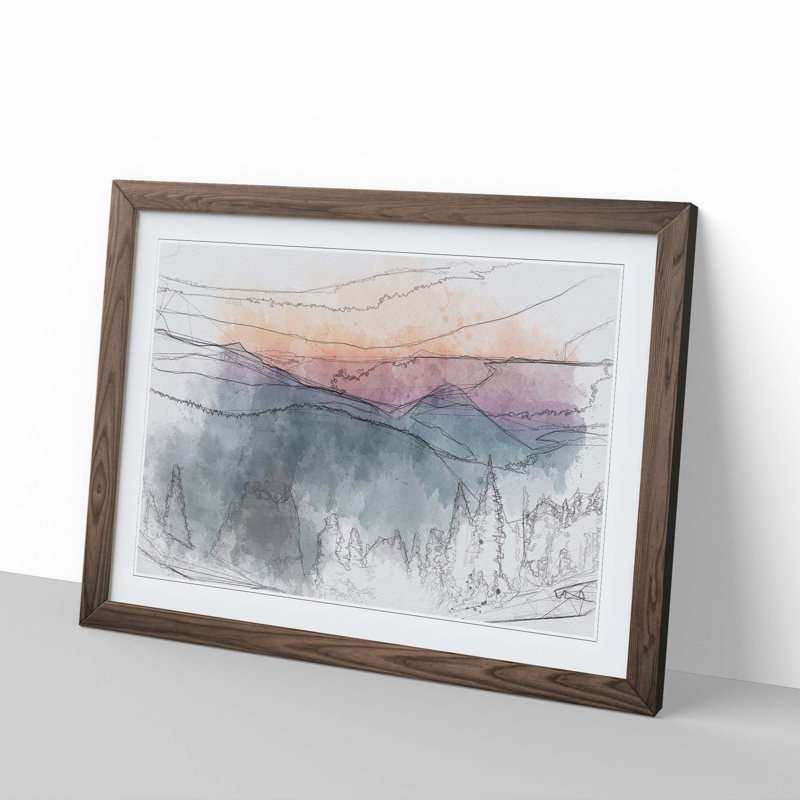Mount Rainer in Seattle in Abstract - Picture Frame Graphic Art Print, 36cm H x 48cm W x 2cm D, Walnut Framed
