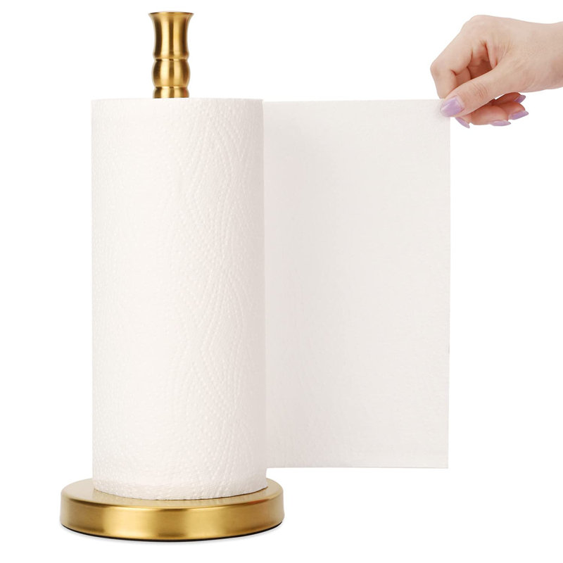 Gold Stainless Steel Countertop Paper Towel Holder with Weighted Base