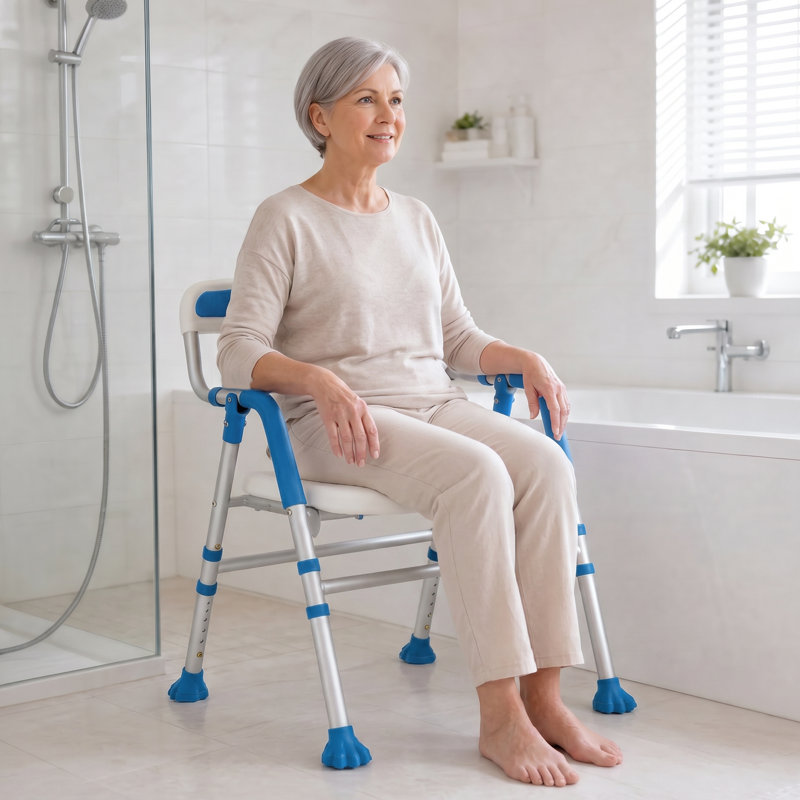 Chaise de douche pliable pour douche à l'intérieur, siège de douche portatif antidérapant pour personnes âgées et handicapées, bleu