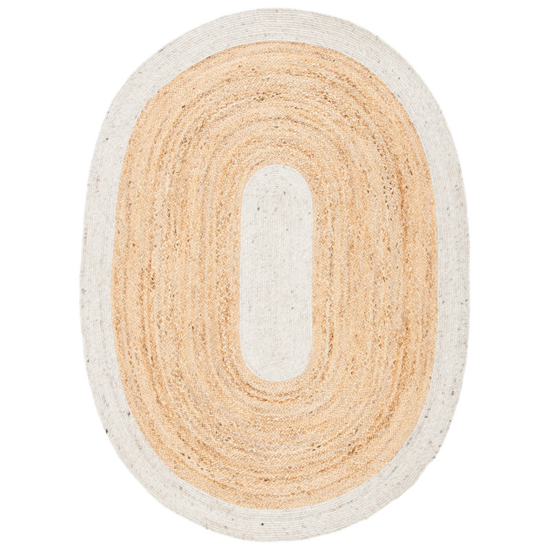 Marino Hand Woven Jute/Wool/Cotton Rug in Natural, Oval 6' x 9'
