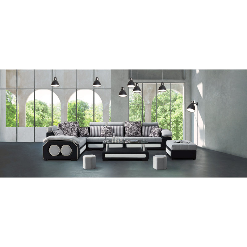 Llesica Upholstered U-Shaped Sectional Reversible, Light Gray Microfiber/Microsuede